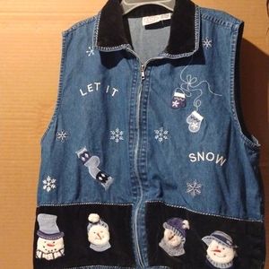 Christmas Snowman denim vest, Carolina Blues size XL